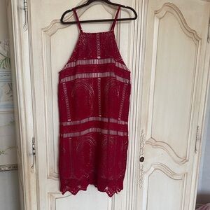 Francesca's Collections Red Lace Mini Dress